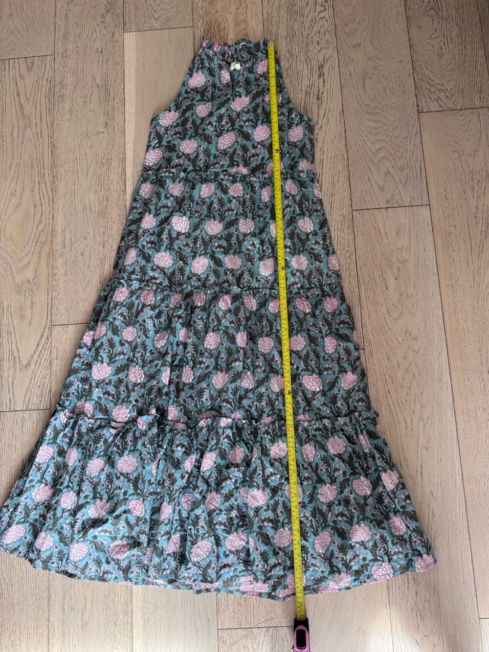 SLV Floral Tiered Maxi Dress in Pink and Green Sz: S-M 100% Cotton - Picture 9 of 12